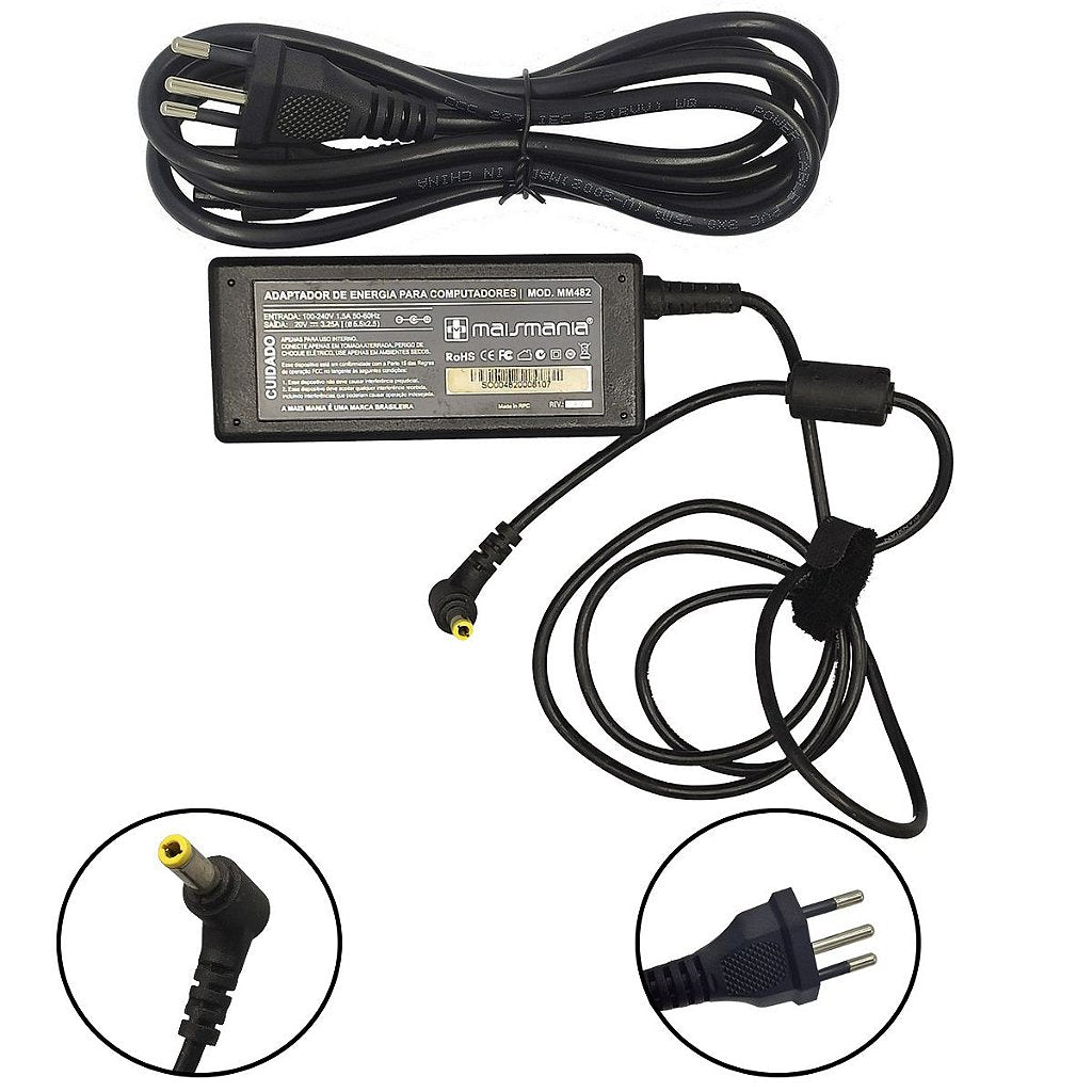 Carregador de Notebook CCE Toshiba Lenovo Positivo 20v 3.25a 5.5x2.5mm Paralelo