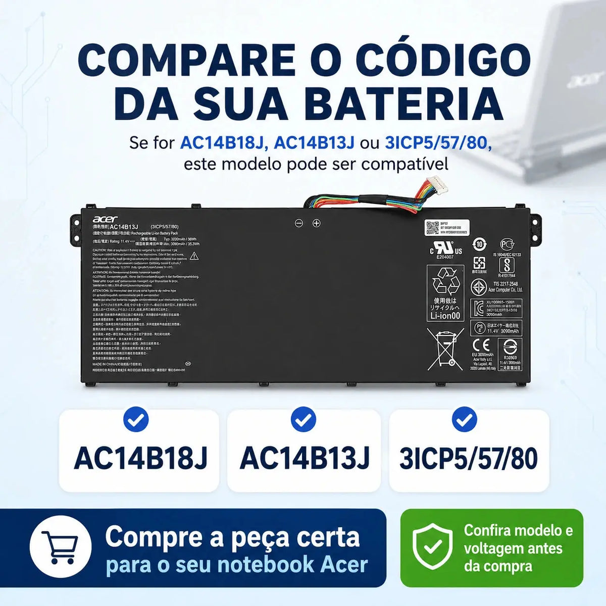 Bateria Acer Aspire Es1-520 Es1-512 Es1-521 Es1-522 Es1-531 Es1-533 11.4v Ac14b18j Original Acer