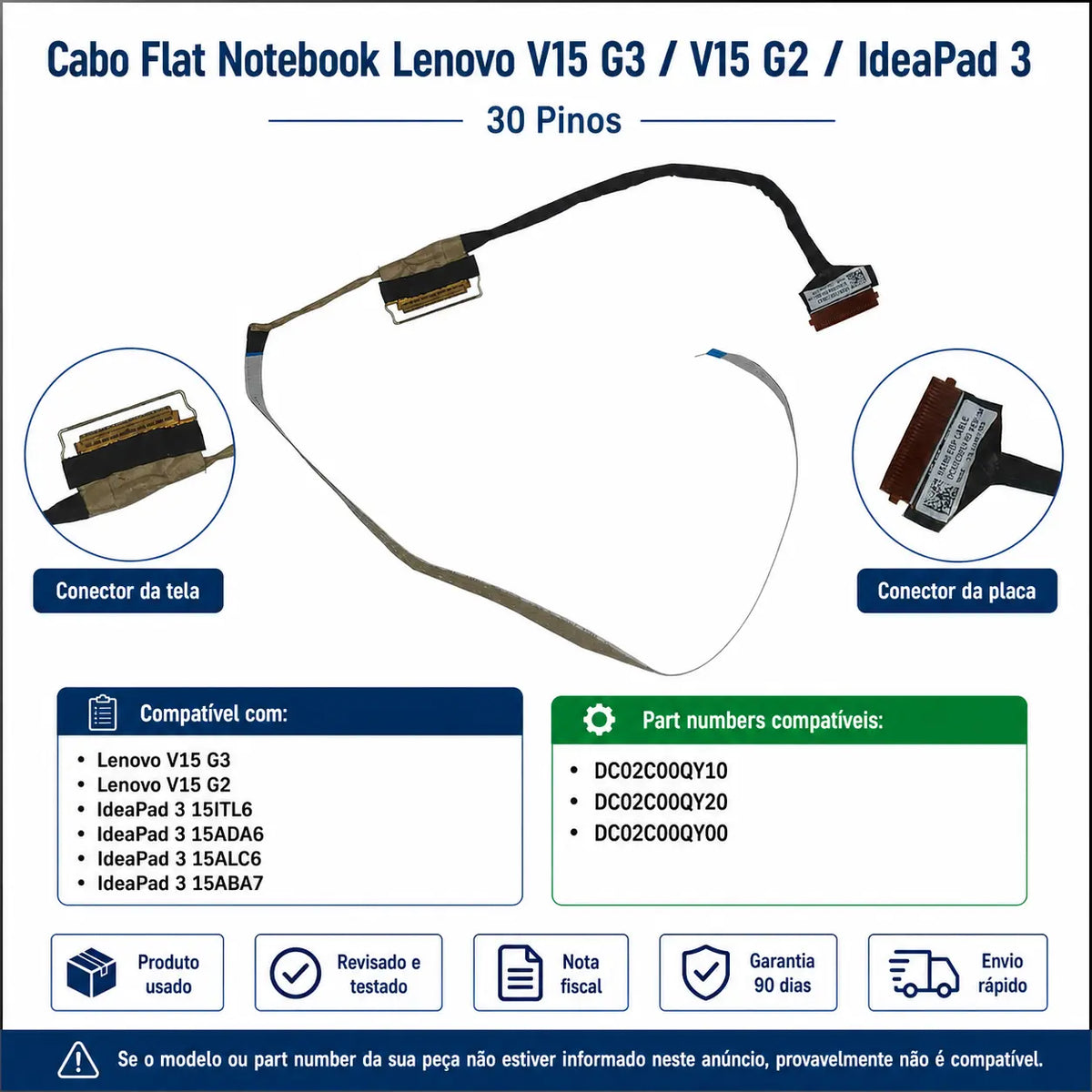 Cabo Flat Notebook Lenovo V15 G3 V15 G2 Ideapad 3 15ITL6 15ADA6 15ALC6 15ABA7 30 Pinos Lenovo