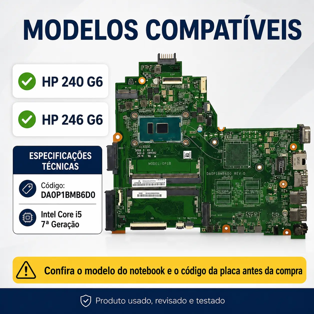 Placa Mãe HP 240 G6 246 G6 14-BS 14G 14Q i5-7ª Geração DDR4 Sem GPU DA0P1BMB6D0