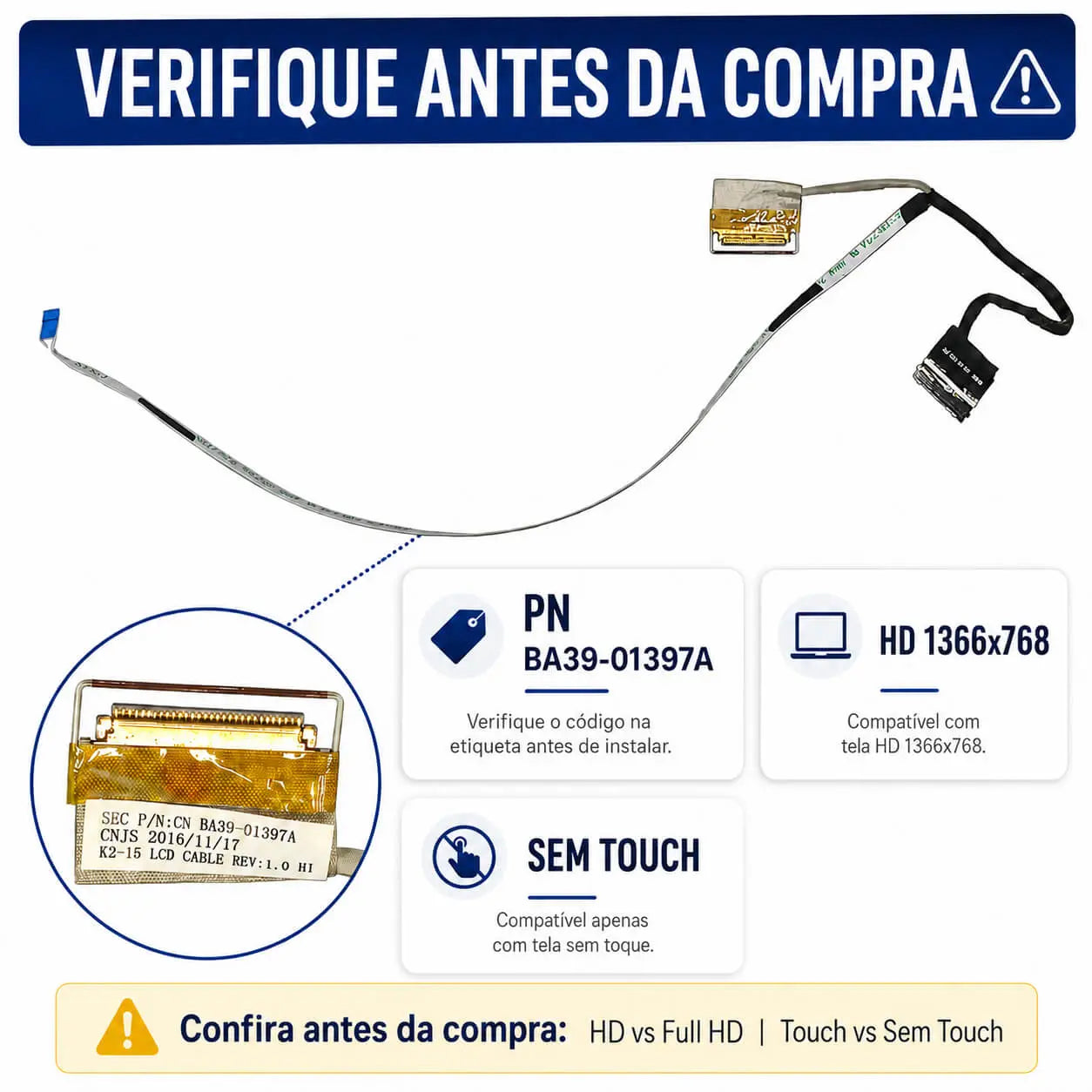 Cabo Flat Da Tela Notebook Samsung Np300e5m Np300e5k Np300e5l Ba39-01397a Samsung