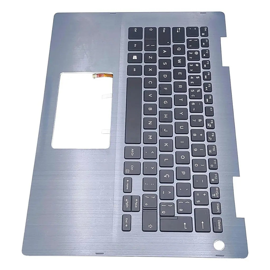 Carcaça Base Superior Com Teclado Retro Iluminado Para Notebook Dell Inspiron 5482 Cinza Azulado Escovado