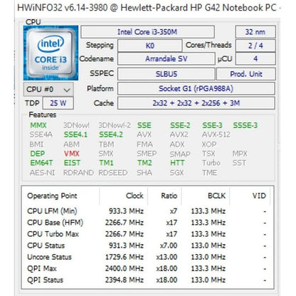 Processador Para Notebook Intel Core I3-350m Slbu5 Pga988a