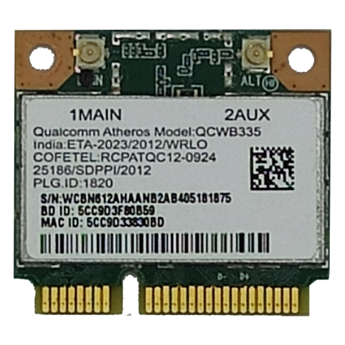 Placa Wifi Bluetooth Notebook Dell DW1705 QCWB335 05GC50 C3Y4J Inspiron 3521 5521 5721 3537 5437 Mini PCIe Half
