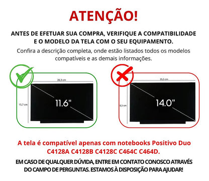 Tela 11.6 Slim Full Hd 30 Pinos Para Notebook Positivo Duo C4128b C4128a C4128c C464c C464d Sem fixação