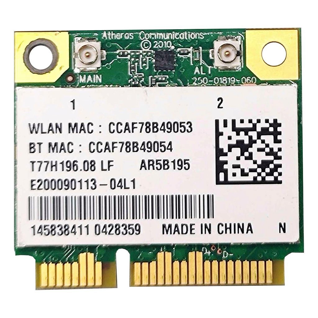 Placa Wifi 2.4Ghz Bluetooth 3.0 Atheros Ar5b195 Para Notebook