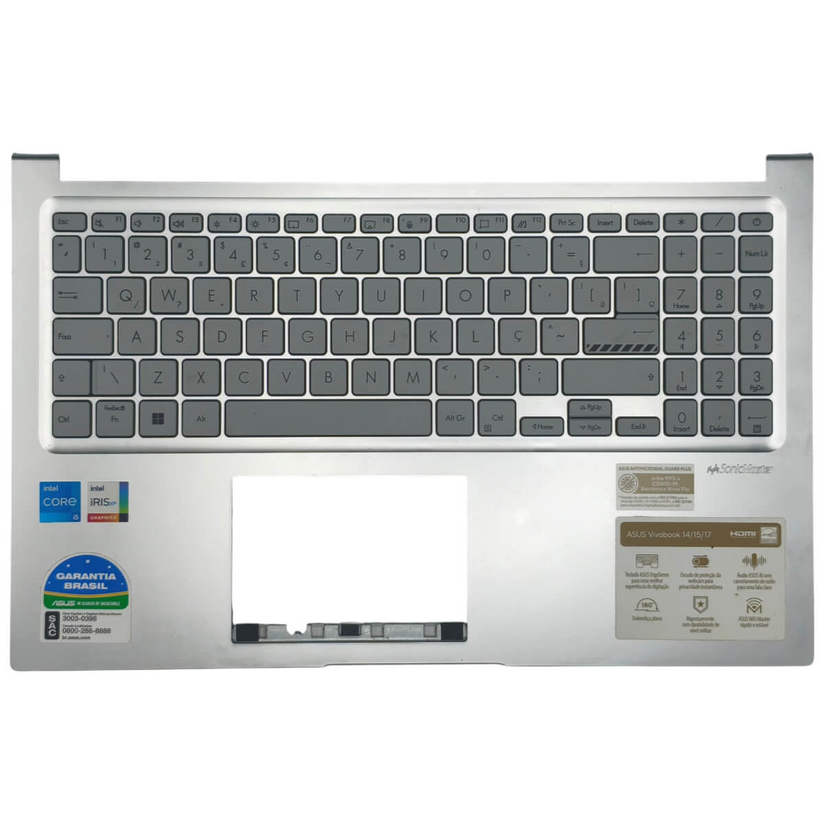 Carcaça Base Superior Teclado Pt-br Notebook Asus Vivobook  X1504Z 13N1-GVA0K11 Prata