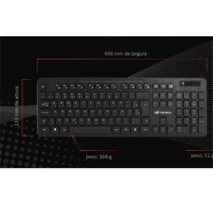 Teclado Sem Fio C3Tech K-W20 ABNT2 2.4GHz 12 Teclas Multimidia 107 Teclas