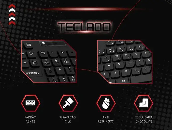 Teclado Sem Fio C3Tech K-W20 ABNT2 2.4GHz 12 Teclas Multimidia 107 Teclas