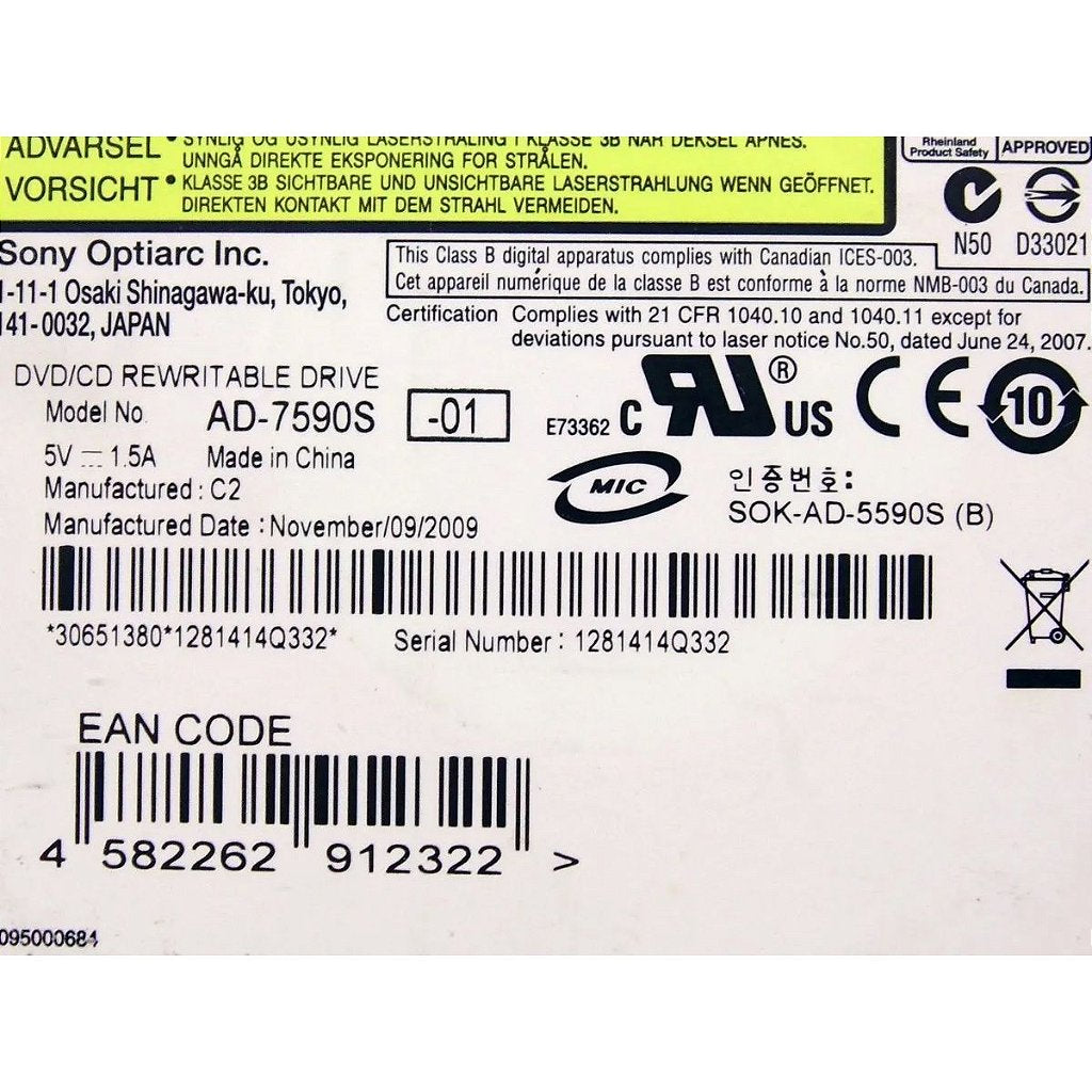 Gravador Leitor Dvd Notebook Itautec A7520 W7535 Ad-7590s