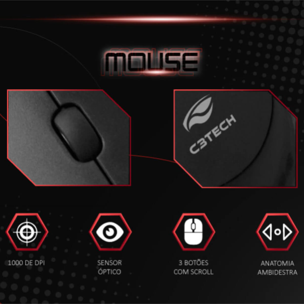 Mouse Sem Fio C3Tech K-W20 3 Botões Óptico 1200DPI 2.4GHz Slim