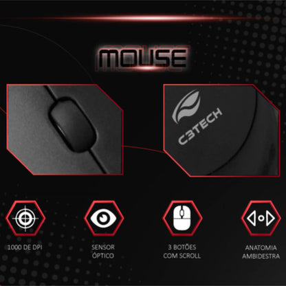 Mouse Sem Fio C3Tech K-W20 3 Botões Óptico 1200DPI 2.4GHz Slim