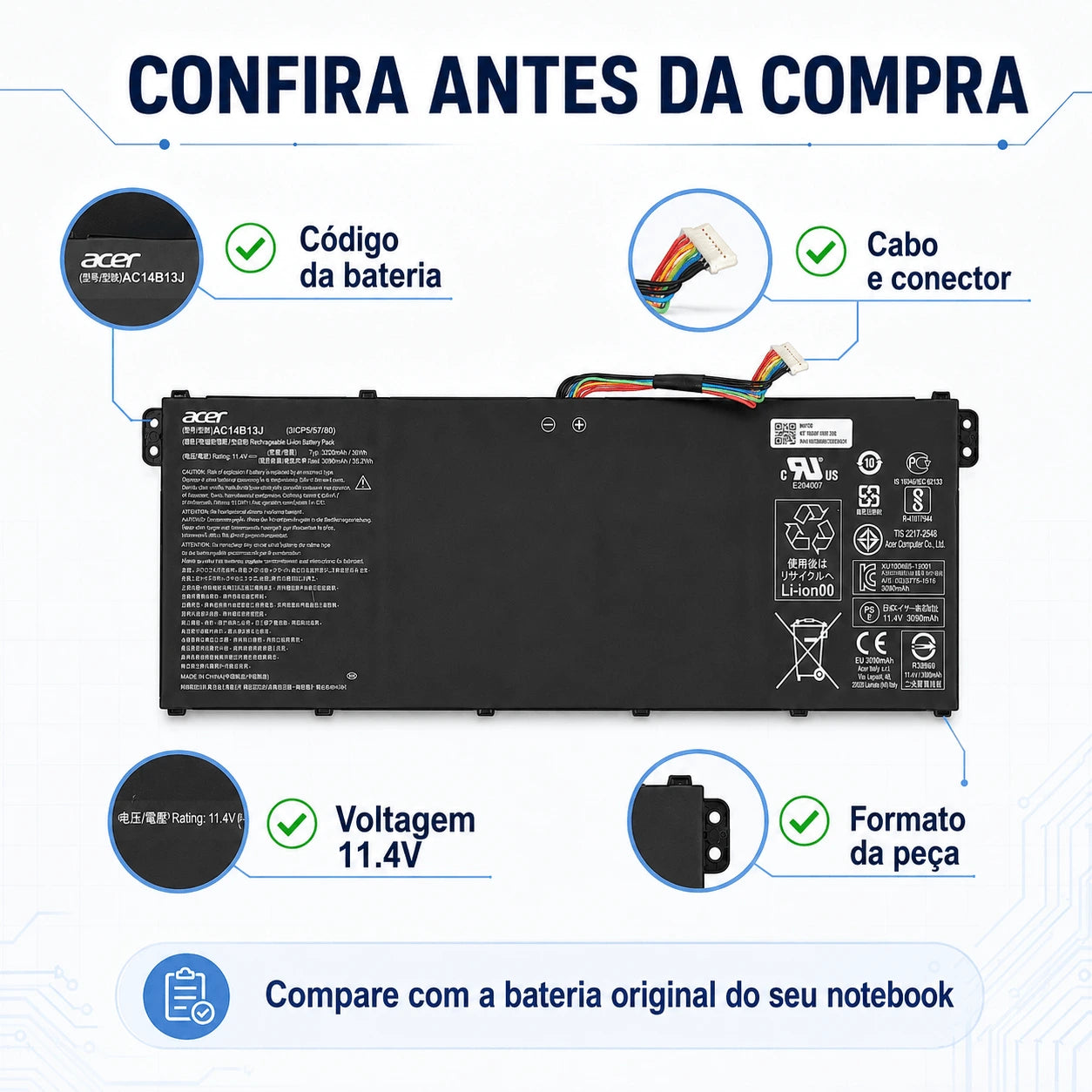 Bateria Notebook Acer Aspire V5-122P V5-132P Chromebook 13 CB5-311 11 CB3-111 15 C910 Gateway NE512 11.4v Original