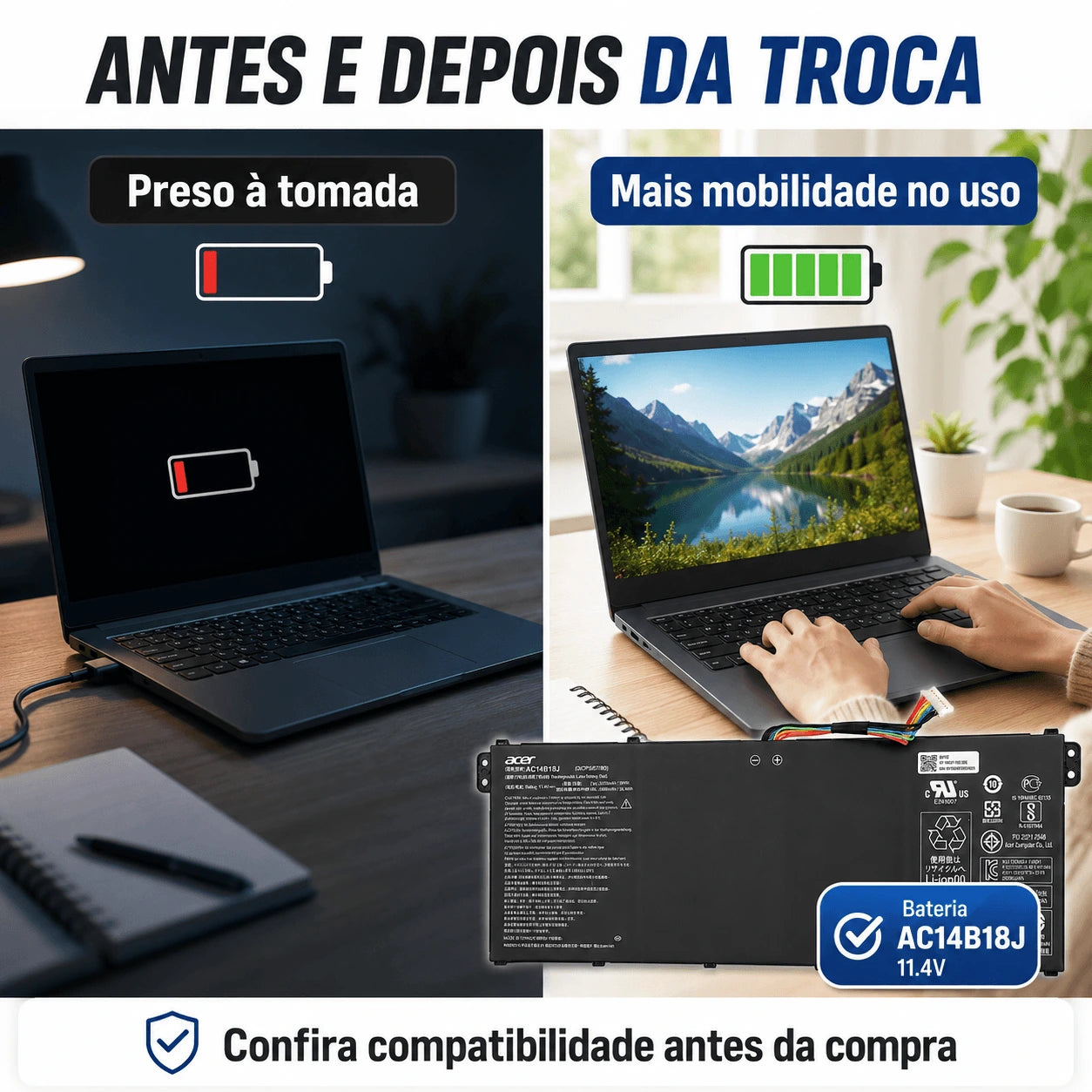 Bateria Notebook Acer Aspire E3-111 E3-112 E3-112m Es1-511 Es1-512 V3-111 V5-122 V5-132 AC14B13J 11.4v Original