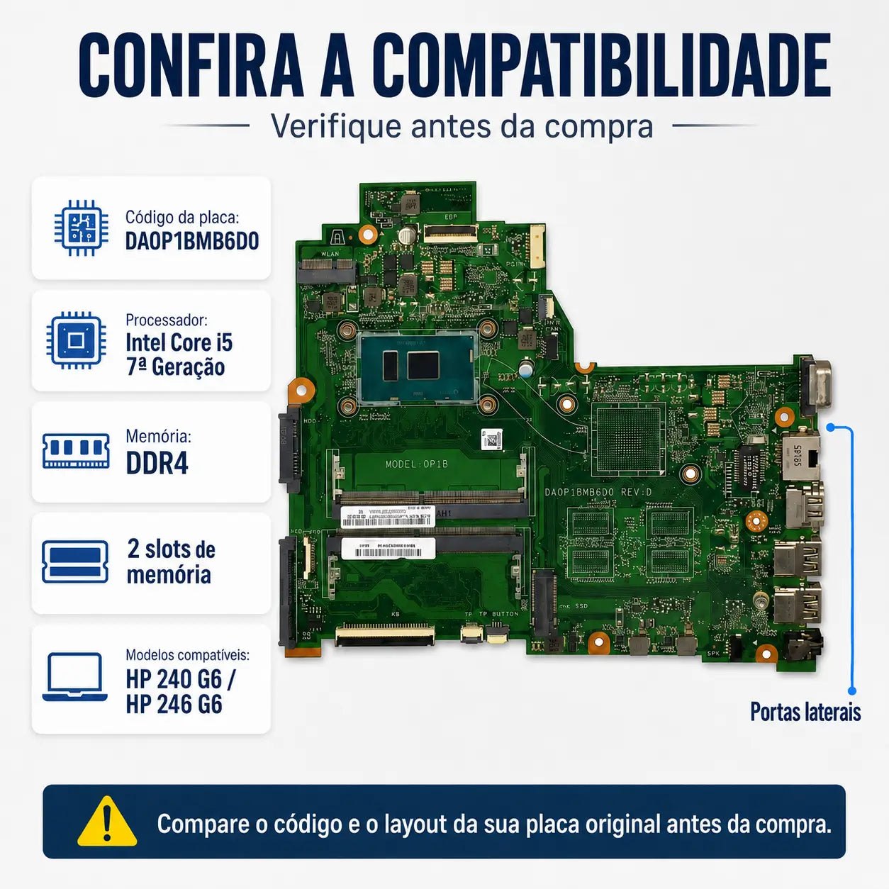 Placa Mãe HP 240 G6 246 G6 14-BS 14G 14Q i5-7ª Geração DDR4 Sem GPU DA0P1BMB6D0