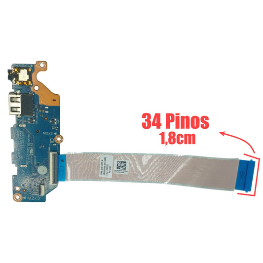 Placa Power USB Áudio Leitor SD Dell Inspiron 15 3520 34 Pinos 04HXM9 LS-L243P