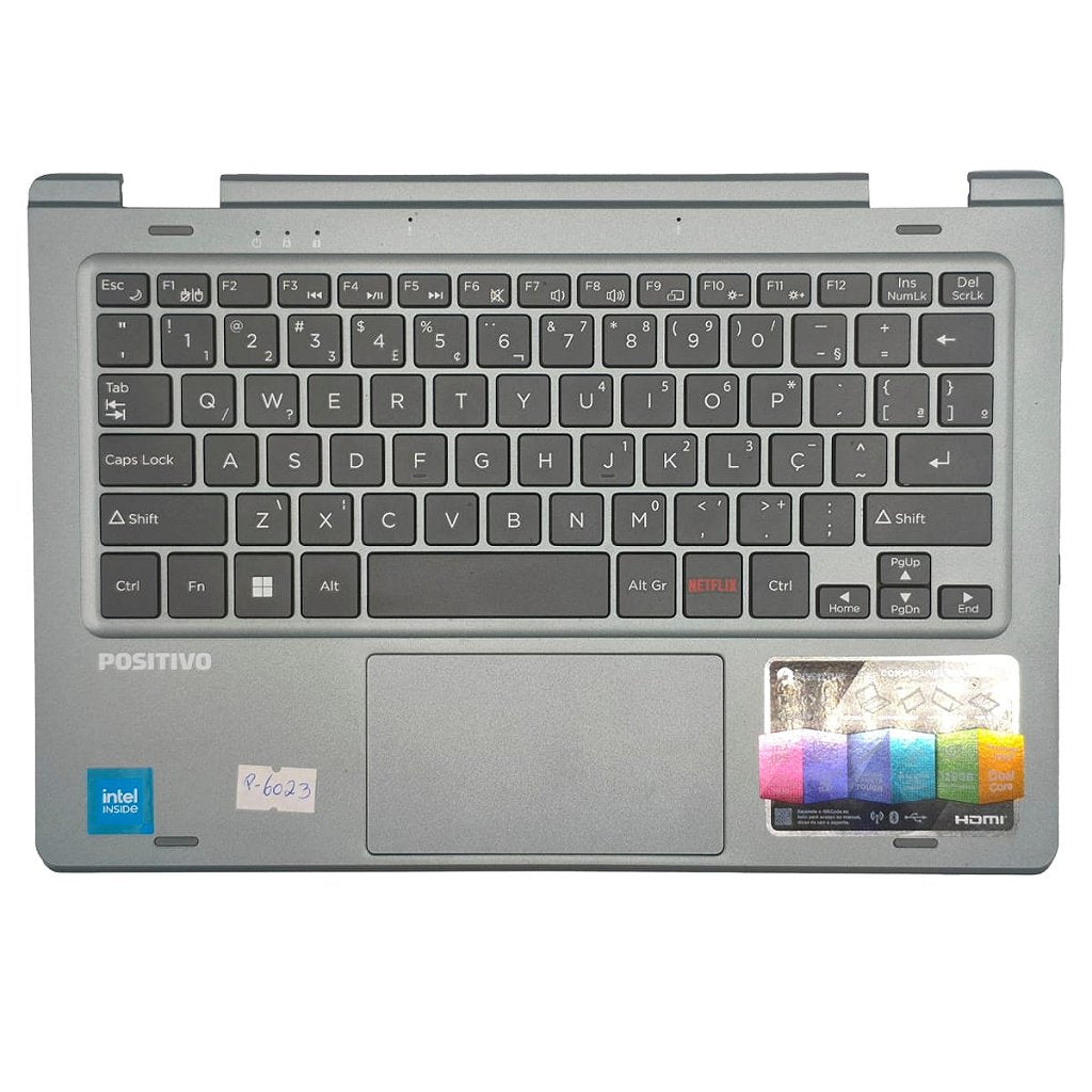 Carcaça Base Superior Com Teclado Pt-br e Touchpad Para Notebook Positivo Duo 2 em 1 C4128b Cinza