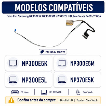 Cabo Flat Da Tela Notebook Samsung Np300e5m Np300e5k Np300e5l Ba39-01397a