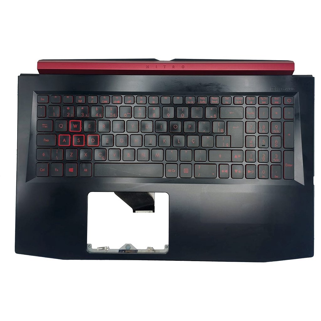 Carcaça Base Superior Teclado RetroIluminado Pt-Br Notebook Acer Nitro AN515-51 52 53 41 42 Ap211000610 Preto e Vermelho