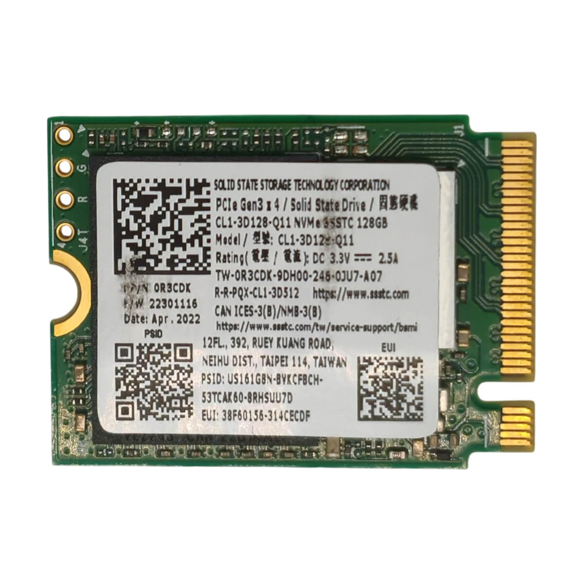 SSD 128GB NVMe M.2 2230 PCIe Gen3x4 2000MB/s Notebook PC