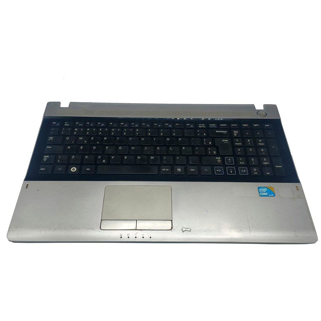 Carcaça Base Superior Com Teclado Pt-br Notebook Samsung Rv511 Com Touchpad Prata com Preto Com Detalhe
