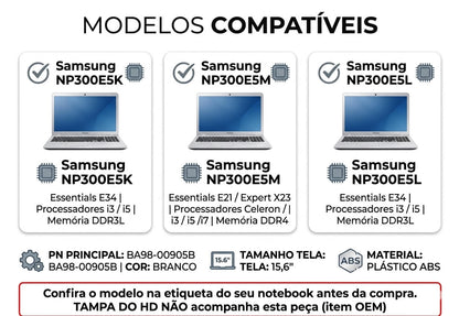 Carcaça Base Inferior Samsung NP300E5K NP300E5M NP300E5L Branca BA98-00905B BA61-03086A Com Detalhe