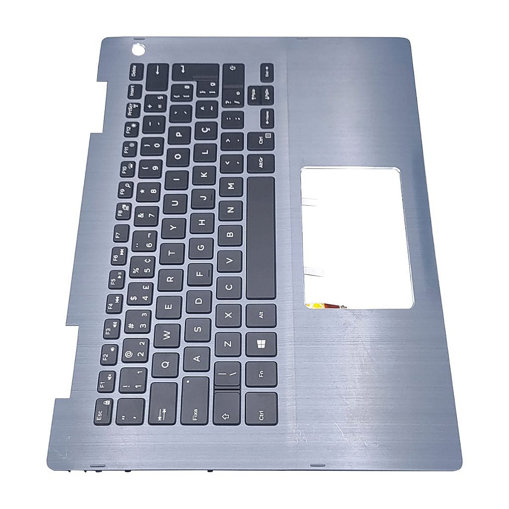 Carcaça Base Superior Com Teclado Retro Iluminado Para Notebook Dell Inspiron 5482 Cinza Azulado Escovado