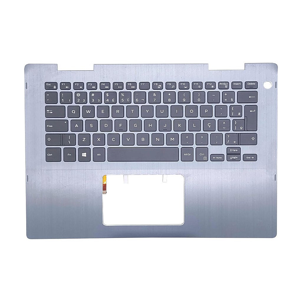 Carcaça Base Superior Com Teclado Retro Iluminado Para Notebook Dell Inspiron 5482 Cinza Azulado Escovado