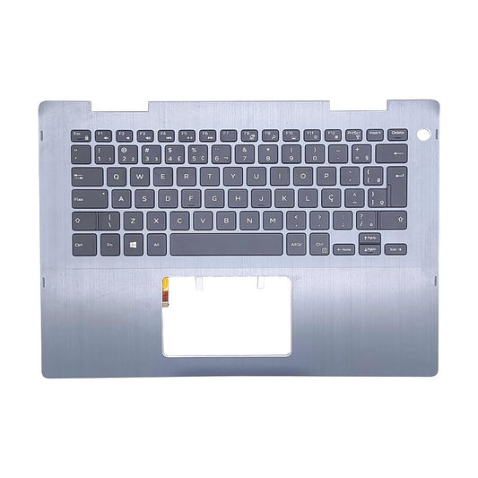 Carcaça Base Superior Com Teclado Retro Iluminado Para Notebook Dell Inspiron 5482 Cinza Azulado Escovado